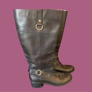 Genuine, leather, wide calf boots with slight heel.
